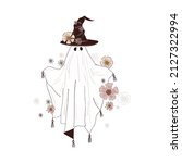 floral spooky ghost in witch... | Shutterstock .eps vector #2127322994