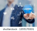 Small photo of Leasing business concept with icons about contract agreement between lessee and lessor over the rent of an asset as car, vehicle, land, real estate or equipment, or buy, professional businessman