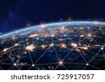 Global world telecommunication network with nodes connected around earth, concept about internet and worldwide communication technology, image from space furnished by NASA