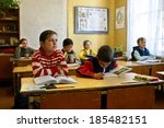 Small photo of TVER, RUSSIA - MAY 2, 2006: Classroom with pupils in Russian ungraded rural school. School class with schoolchildren in small country school