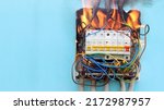 Small photo of Consumer unit burned down, outdated electrical wiring is fire hazard.