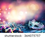 Carnival Mask, Streamers And Confetti For Festive Background
