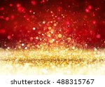 Christmas Background - Golden Glitter On Shiny Red
