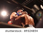 Small photo of FLORENCE, ITALY - NOV 4: "Daniele Petrucci" [Boxer-L] hugs "Leonard Bundu" [Boxer-R] while fighting on ring at "European Welter Boxing Title" in Florence, Italy on Nov 4, 2011.