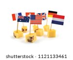 Cheese cubes with flags stock...