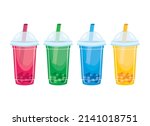 fruit bubble tea drink in a... | Shutterstock .eps vector #2141018751