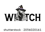 cute witch and cat wearing hat... | Shutterstock .eps vector #2056020161