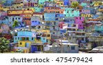 Digital art, paint effect, Housing stacked up a hillside in Port-Au-Prince, Haiti.