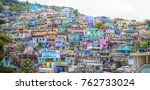 Digital art, Housing stacked up a hillside in Port-Au-Prince, Haiti