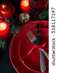 christmas table setting. low key | Shutterstock . vector #518117197