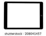 Black tablet computer blank white screen studio shot isolated on over white background, Technology Digital Portable Information Device Mockup