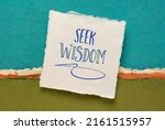 Small photo of seek wisdom advice or reminder handwriting on a handmade paper against abstract landscape
