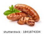 Grilled bavarian sausages, isolated on white background.