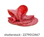 Salami smoked sausage, Traditional dry-cured Milano salami, isolated on white background. High resolution image