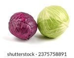 Small photo of Cabbage set. Red cabbage and white cabbage, isolated on white background. Healthy organic food, fresh green vegetables