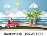 paper art of red car move along ... | Shutterstock .eps vector #1061976794