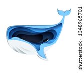 paper art of whale and sea ... | Shutterstock .eps vector #1348965701