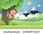 paper craft of monkey and... | Shutterstock .eps vector #1456097324