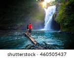 Waterfall Tegenungan hidden in the tropical jungle island Bali, Indonesia