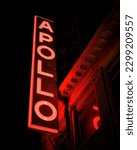 Apollo Theater vintage neon sign at night, Manhattan, New York
