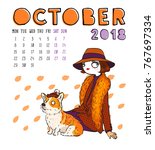 October. 2018 Calendar. Cute...