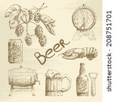 hand drawn beer sketch set.... | Shutterstock .eps vector #208751701