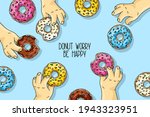 men holding cartoon donuts with ... | Shutterstock .eps vector #1943323951
