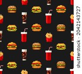 pixel art fastfood set seamless ... | Shutterstock .eps vector #2042143727