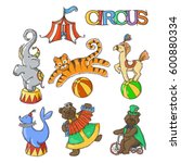 circus cartoon icons collection ... | Shutterstock .eps vector #600880334