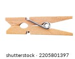 One classic wooden clothespin  isolated on white background. Office clothespins. File contains clipping path.