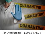 Health worker gesturing stop sign in quarantine. 