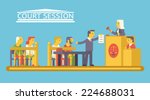 Law Court Justice Scene with Characters Defendant Ludge Lawyer Advocate Trendy Modern Flat Design Template Vector Illustration