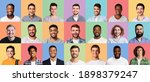 Small photo of Portraits Collage Of Cheerful Young Men And Guys With Happy Faces Posing On Different Colorful Backgrounds. Mosaic Of Multiracial Handsome Males Headshots. Manhood And Masculinity. Panorama