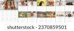Small photo of 2024 year Photo calendar with cute dogs. Annual daily planner template with doggy pets. The week starts on Monday