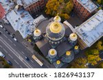 aerial view of the Church of the Assumption of the Blessed Virgin Mary on Vasilievsky Island in St. Petersburg