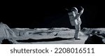 Small photo of Astronaut searching for cellular or wi-fi signal while walking on Moon surface