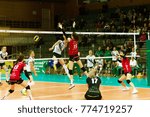 Small photo of ODESSA, UKRAINE - September 12, 2017: 2018 CEV Volleyball Cup - Women. Played Khimik YUZHNY (Ukraine) - white and Zesar VFM Franches-Montagnes (Switzerland) - red. Stressed women's volleyball game