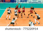 Small photo of ODESSA, UKRAINE - September 12, 2017: 2018 CEV Volleyball Cup - Women. Played Khimik YUZHNY (Ukraine) - white and Zesar VFM Franches-Montagnes (Switzerland) - red. Stressed women's volleyball game