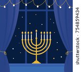 hanukkah menorah and room ... | Shutterstock .eps vector #754859434