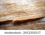 Small photo of Extreme closeup of an old book from the side. Selective soft focus, shallow depth of field. Bibliophile, bookworm abstract background