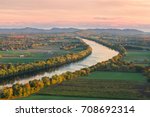 Sugarloaf Mountain overlooking Connecticut River in the fall at sunset