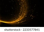 Small photo of wave of golden particles trail lights background design