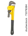 Small photo of Yellow monkey wrench used for plumbing isolated on a white background with clipping path