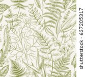 spring leafy green seamless... | Shutterstock .eps vector #637205317