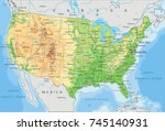detailed usa physical map. | Shutterstock .eps vector #745140931