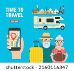 time to travel  old couple in... | Shutterstock .eps vector #2160116347