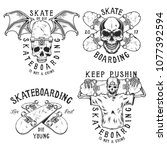 set of skateboarding emblems in ... | Shutterstock . vector #1077392594