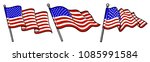 set of waving usa flags. vector ... | Shutterstock .eps vector #1085991584