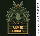 Armed forces logotype colorful vintage military symbol field battalion with eagle and America flags for enlisted man vector illustration