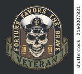 USN skull vintage poster colorful soldier or officer wearing cap United States Navy veteran fortune and brave vector illustration